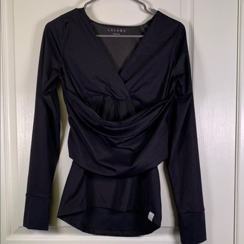 LALABU Soothe Shirt V-Neck Long Sleeve Black Size Med EUC #2892